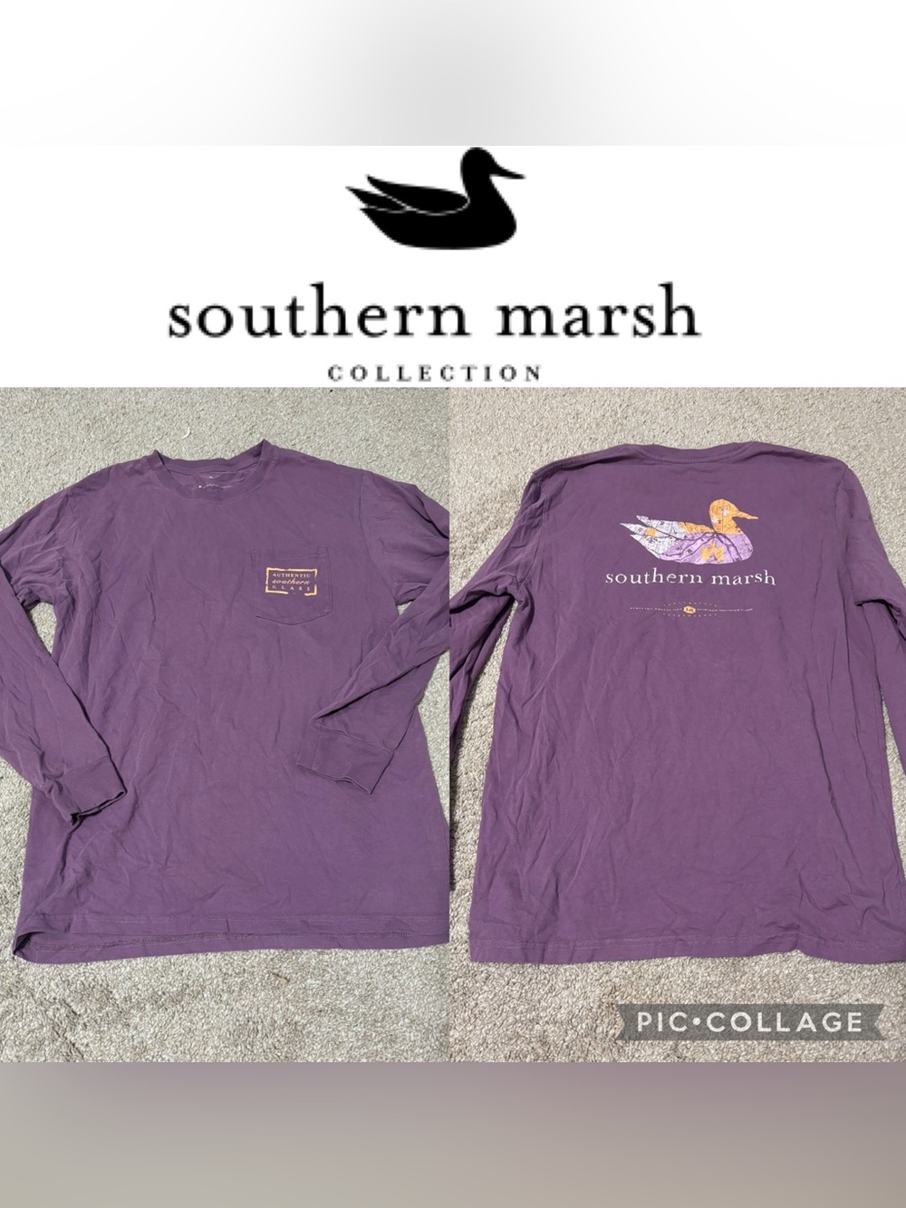 Southern Marsh Long Sleeve Pocket Tee - Purple with Duck Graphic